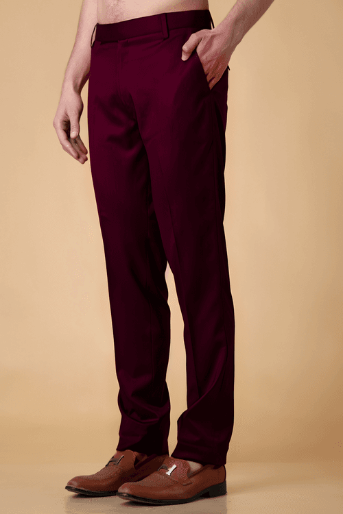 Windsor Wine Solid Stretch Trousers