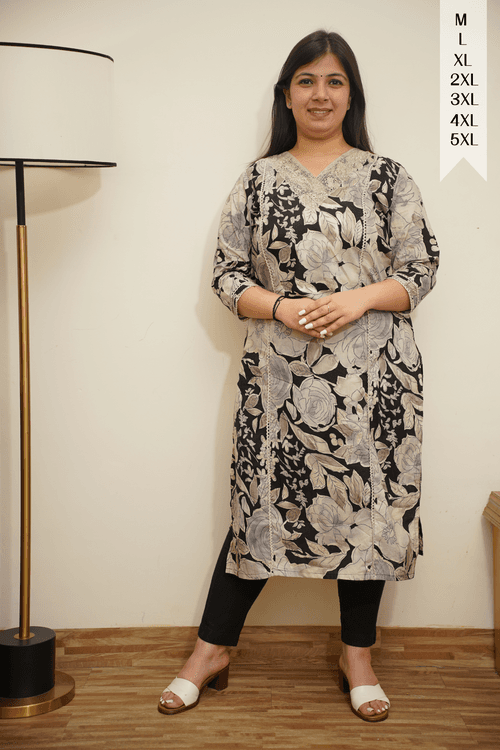 Noir Blossom Cotton Kurta