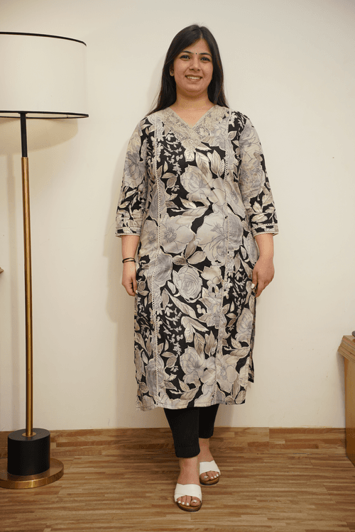 Noir Blossom Cotton Kurta