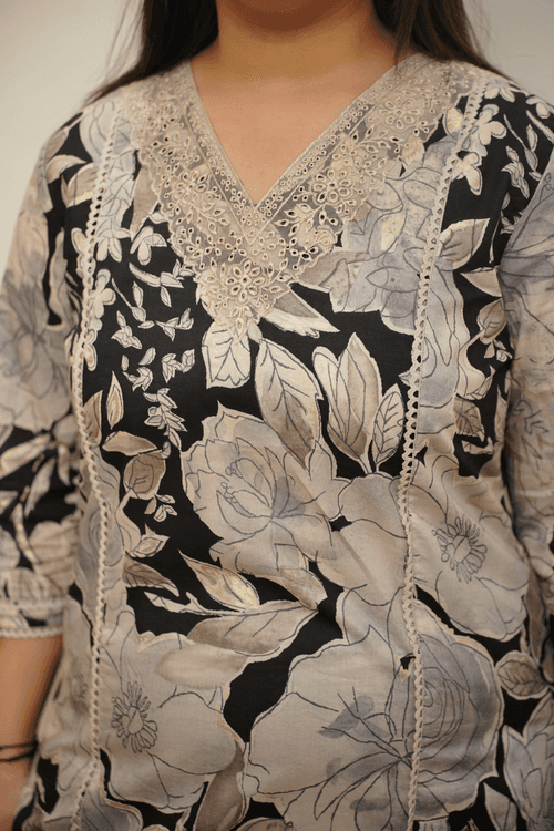 Noir Blossom Cotton Kurta