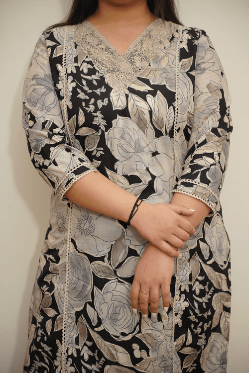 Noir Blossom Cotton Kurta