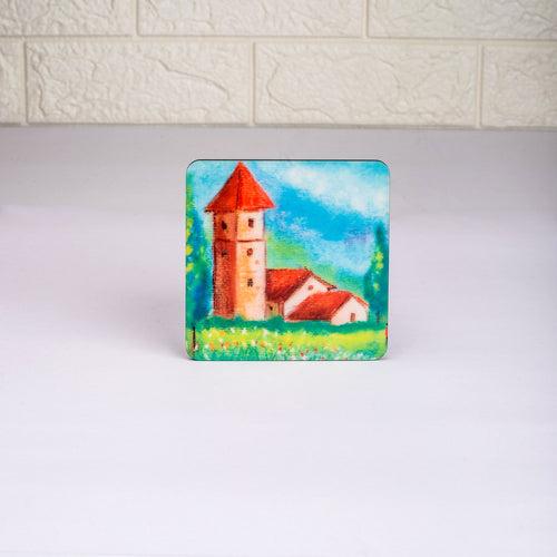 Countryside Landscape Mug with Coaster - Blue