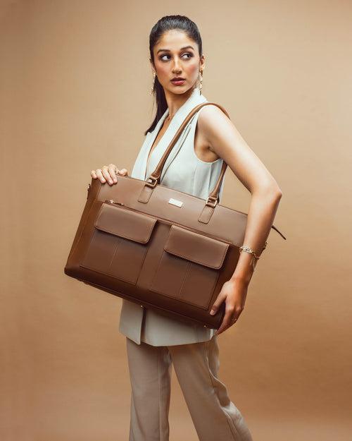 Mocha Elegance Oversized Tote bag for 17" laptop