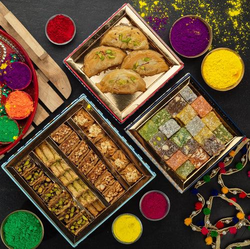 Assorted Baklava Box (500gm), Turkish Delight (500gm) and Turkish Gujiya (300gm) with Ribbon Packaging