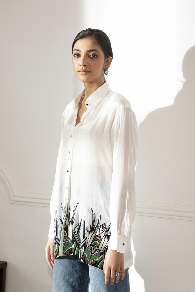 ANEESA WHITE CREPE SHIRT