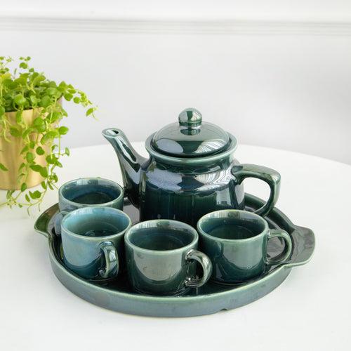 Ceramic 6 piece Morning Tea Set - Glossy Green