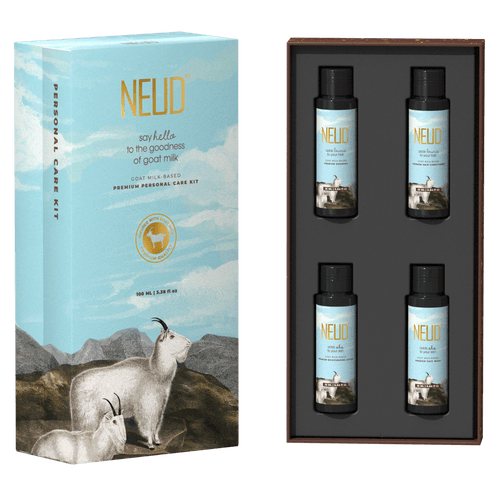 NEUD Goat Milk Premium Personal Care Kit for Men & Women (25ml x 4 Nos.) - Get Free Zipper Pouch