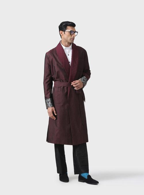 WINE MAROON SILK ROBE