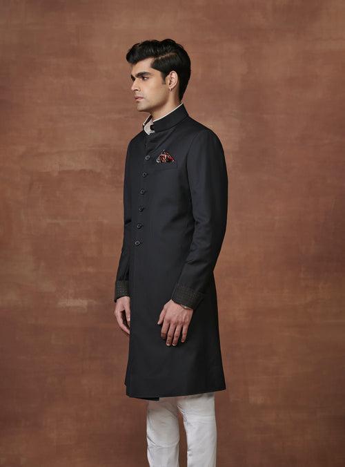 OPULENT PINSTRIPED BLACK ACHKAN