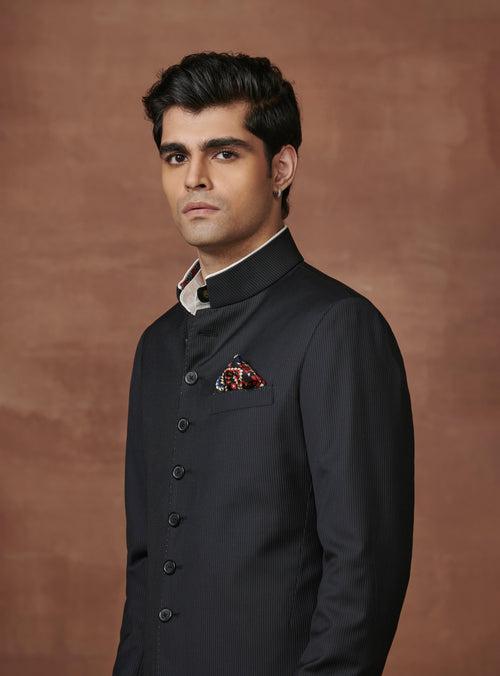 OPULENT PINSTRIPED BLACK ACHKAN