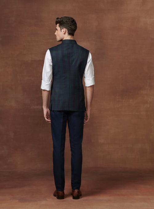 OPULENT BLACK CHECKERED ELEGANCE WAISTCOAT