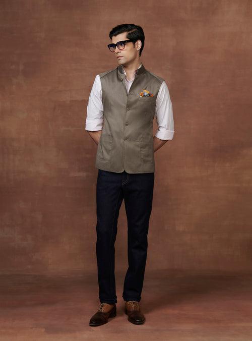 LUSTROUS WOOL WAISTCOAT WITH YOKE DETAILING