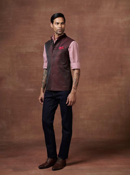 BORDEAUX TWO-TONE WAISTCOAT WITH PATCH POCKETS