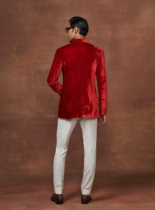 THE REGAL RED VELVET BANDHGALA JACKET