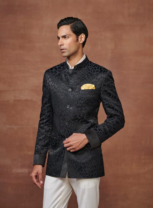 REGAL ELEGANCE BESPOKE LEOPARD JACQUARD BANDHGALA JACKET