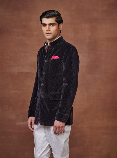 OPULENT ELEGANCE BESPOKE BLACK VELVET BANDHGALA JACKET