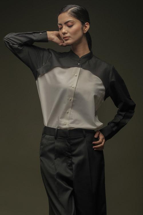 Black & White Mandarin Collar Shirt