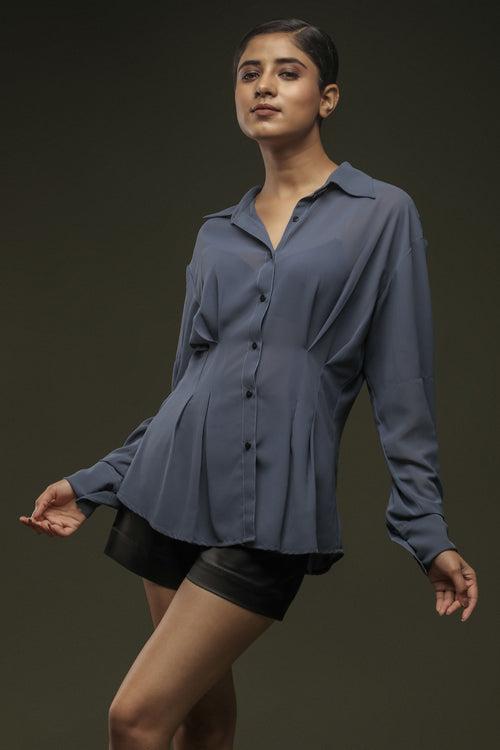 Grey Flared Georgette Shirt