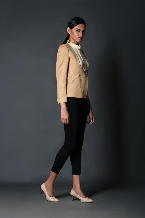 Beige U-Neck Coat