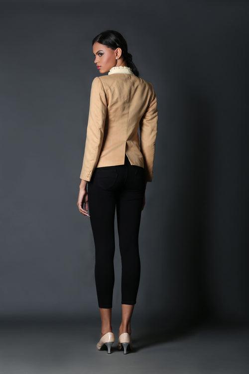 Beige U-Neck Coat