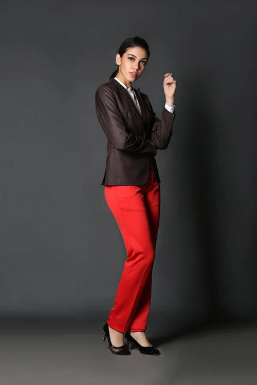 Brown Single Breasted & Red Formal  Suit