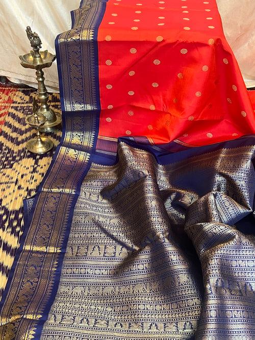 Orange with blue - korvai kanjipuram silk