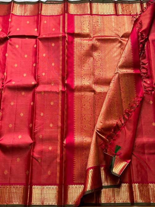 Dark red  colour vairaoosi  kanjipuram silk