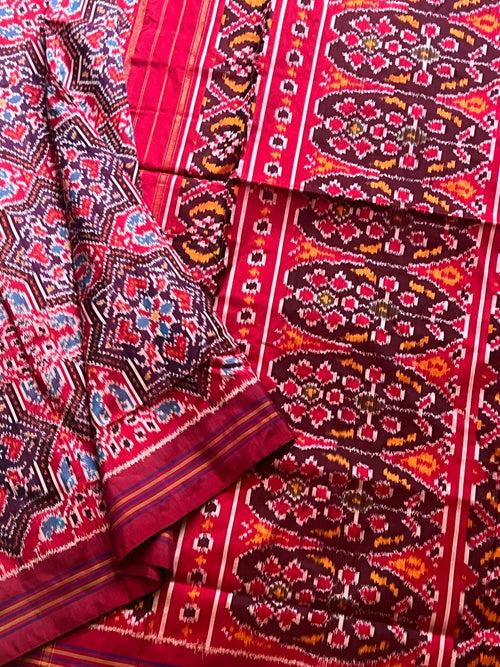 Red pan rangoli - single ikkat silk