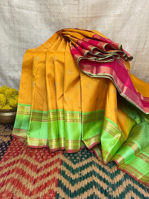 Melon yellow with Ganga Jamuna korvai / kanjipuram silk