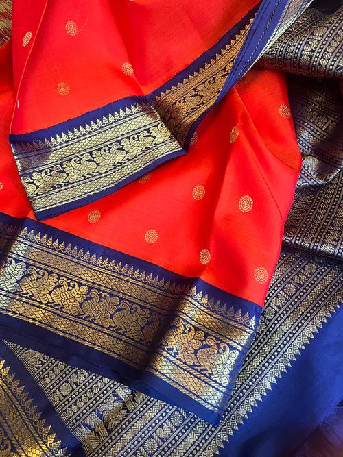Orange with blue - korvai kanjipuram silk