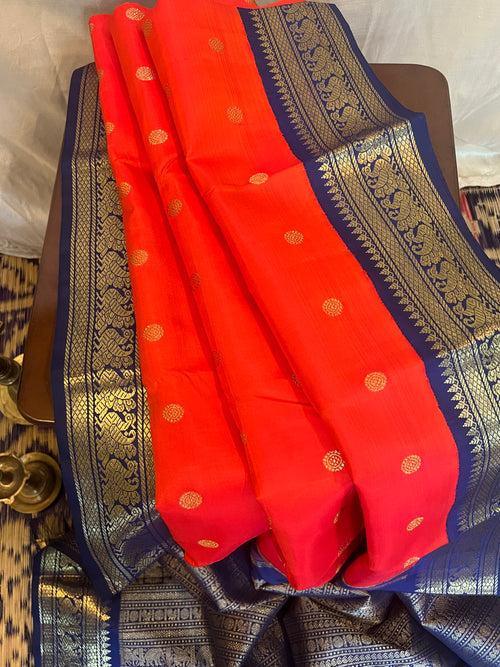 Orange with blue - korvai kanjipuram silk