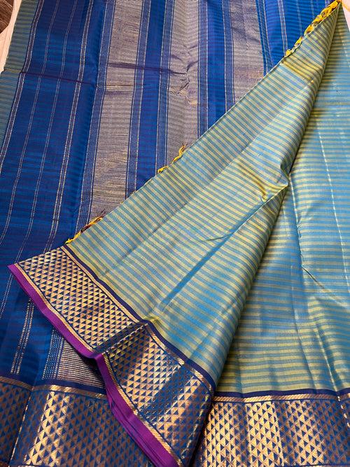 Gift silk saree 05 blue stripes