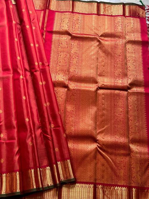 Dark red  colour vairaoosi  kanjipuram silk