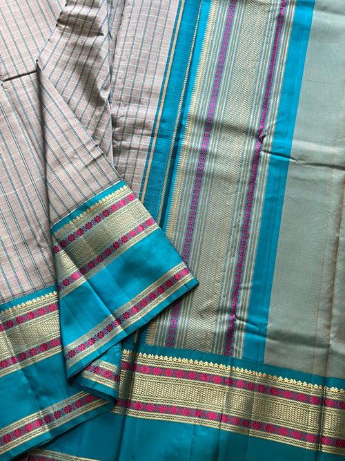 GREY SHOT BLUE- KANJIVARAM SOFT SILK THREAD WORK SAREE