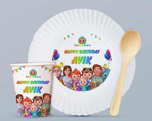 PSI Cocomelon Theme Party Cups and Plates Combo