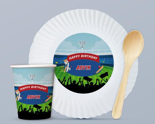 PSI Cricket Theme Party Cups and Plates Combo