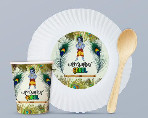 PSI Little Krishna Theme Party Cups and Plates Combo