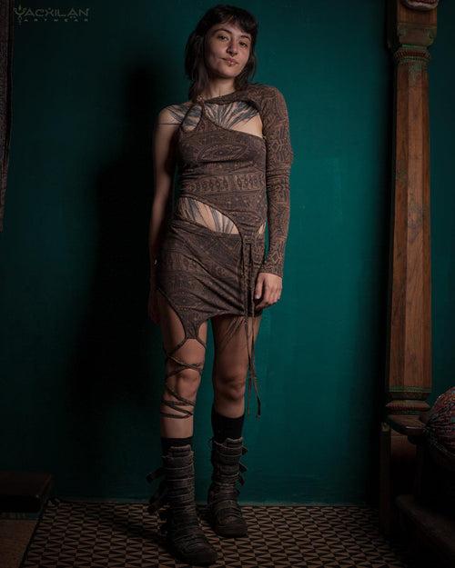 Crop-Top n Mini Skirt Combo  / Bamboo Jersey - ATOMITA Brown RETRO FUTURE