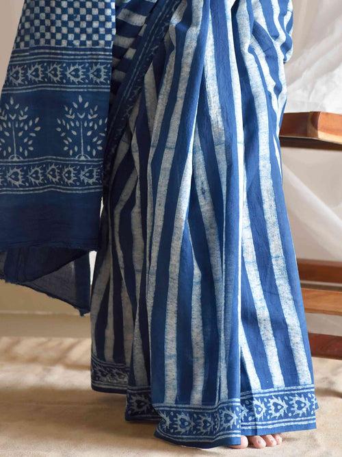 Dhara Indigo Mul Cotton Saree