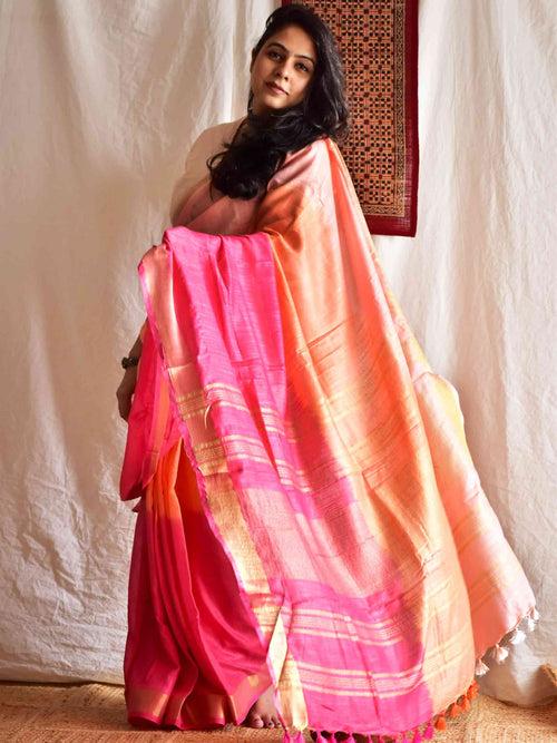 melange - multi shade zari border cotton saree