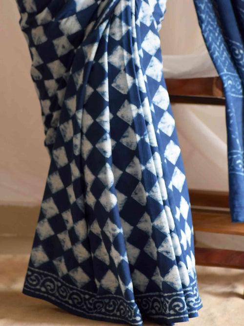 patang Indigo mul cotton saree