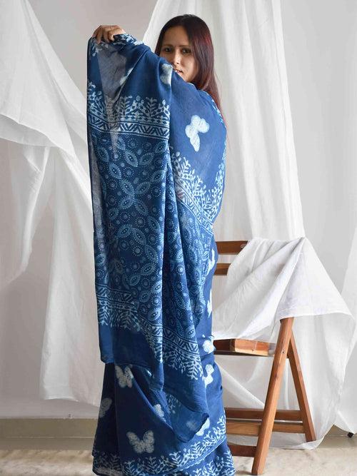 Titli Indigo Mul Cotton Saree