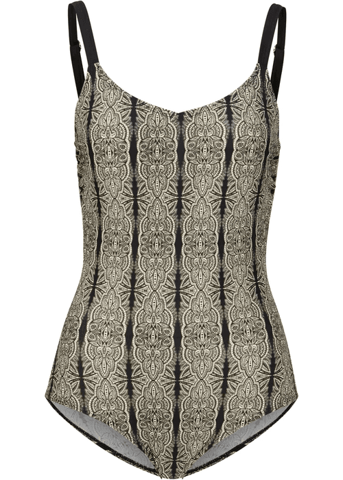 Women Beige Printed V-Cut Swimming Costume