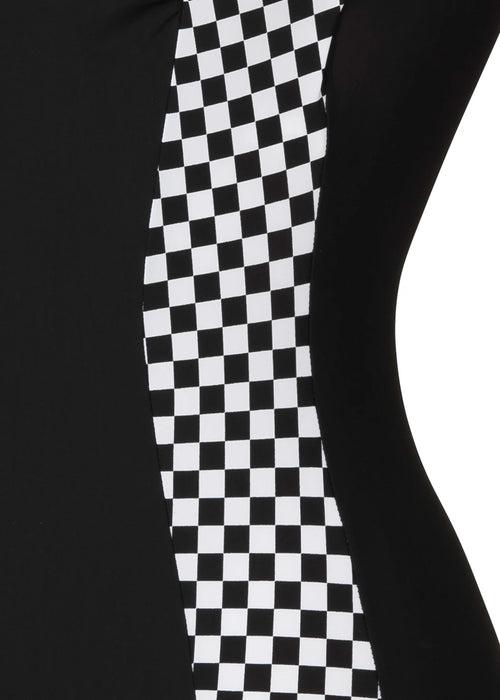 Women Black Check V-Cut Swimming Costume