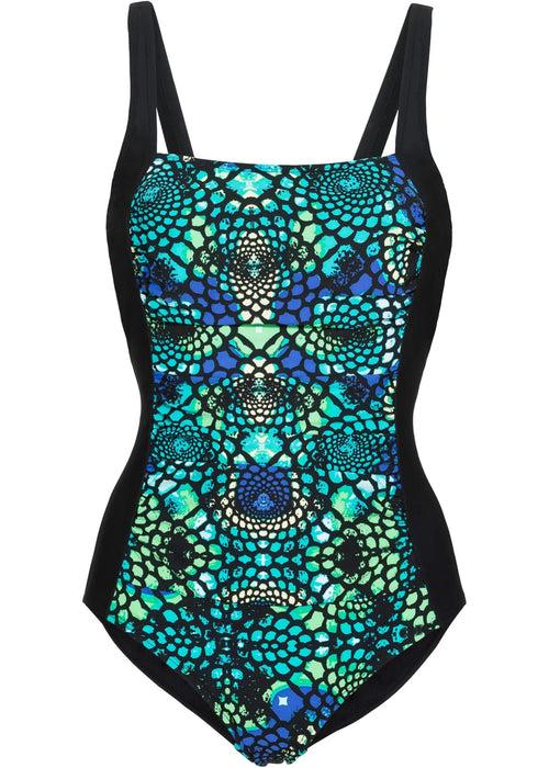 Women Green Printed V-Cut Swimming Costume