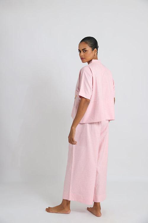 Pink Anti-fit Co-ord Set with Hand Embroidery Detail and Broad Pants