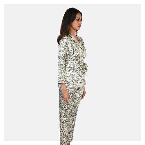 Women Animal Print Satin Night Suit Set