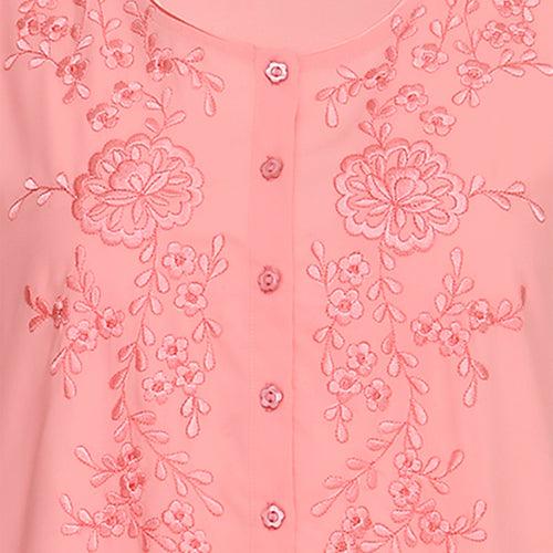 Women Peach Machine Embroidery Butter Cotton Nighty