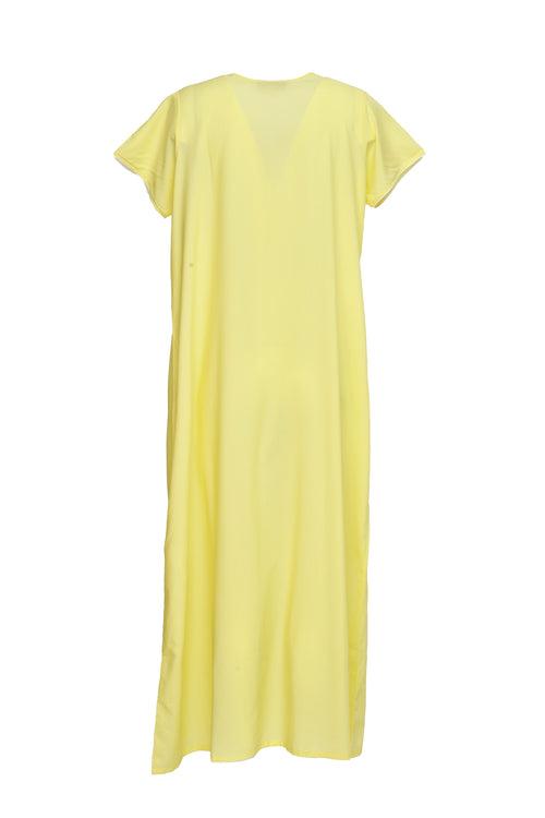 Women Lemon Yellow Machine Embroidery Butter Cotton Nighty