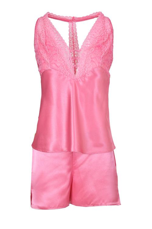 Women Pink Satin Lacy Doll Set